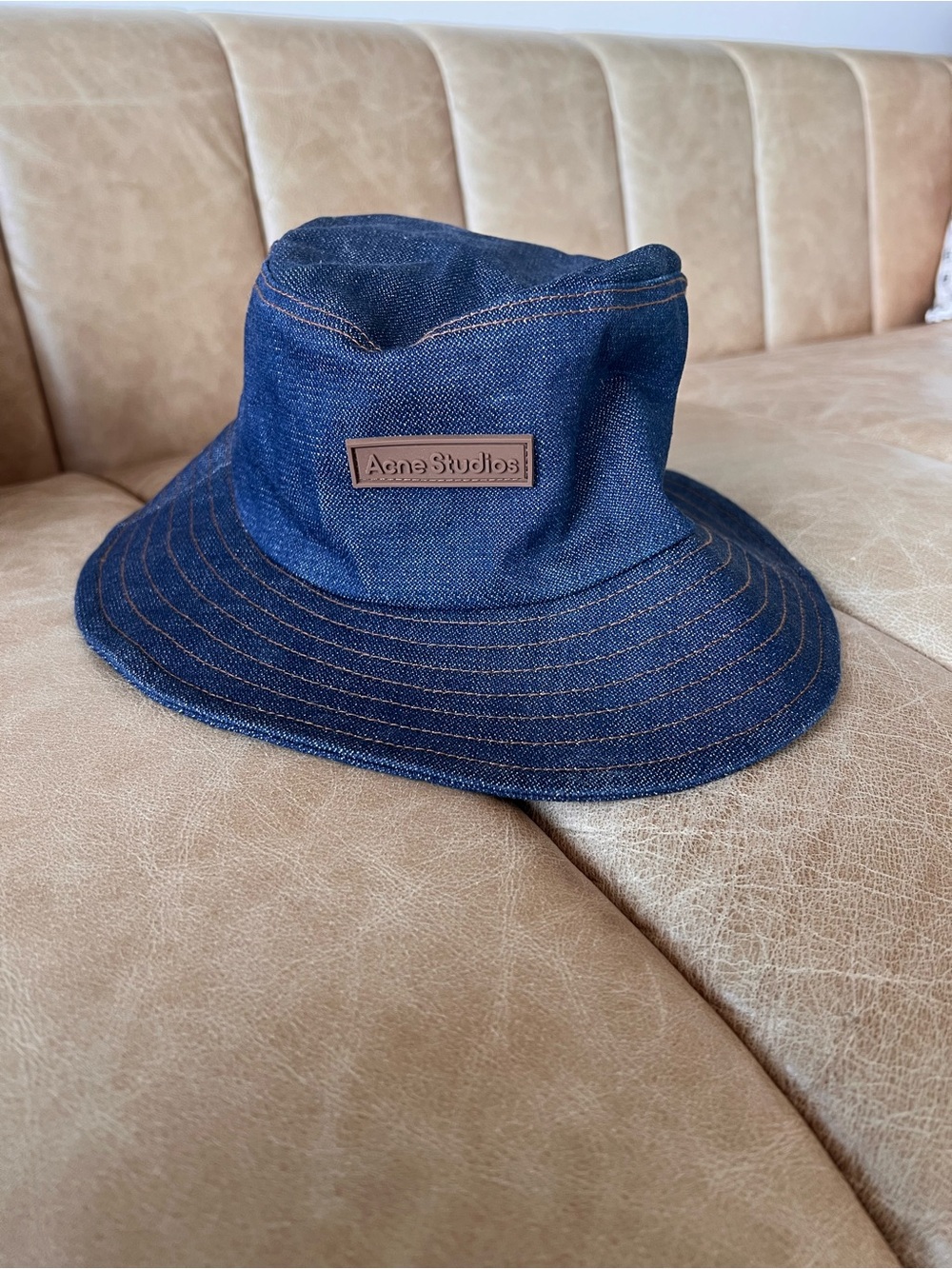 Acne Studios Denim Bucket Hat - Dark Blue with Brown Patch